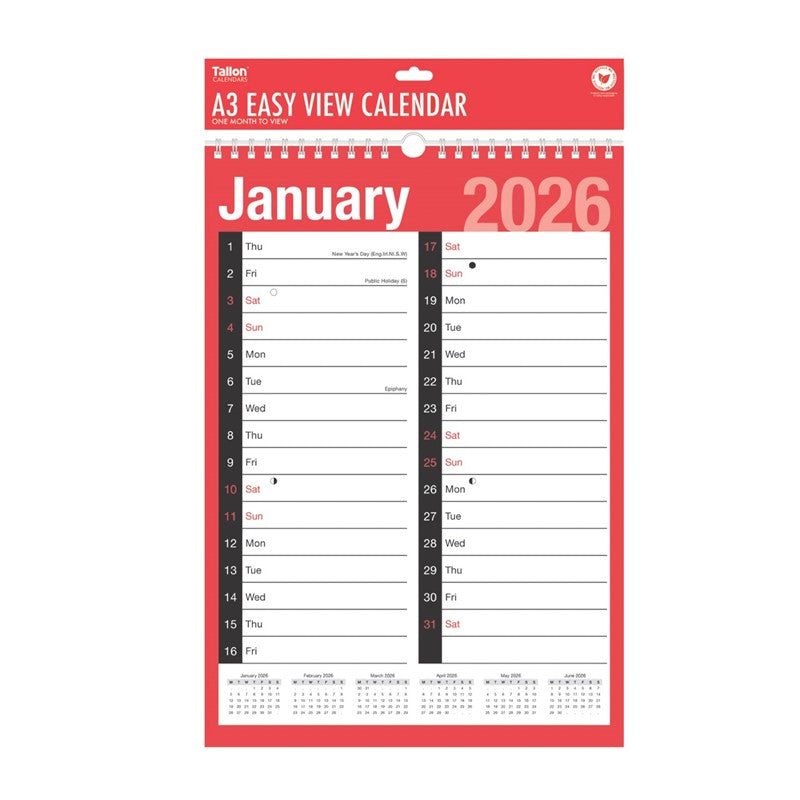 A3 Tallon Calendar 2026 - 2 Column