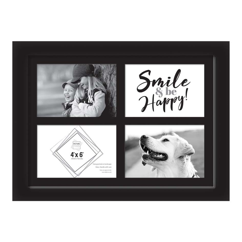 Black 4 Aperture Photo Frame: 10.1cm x 15.2cm