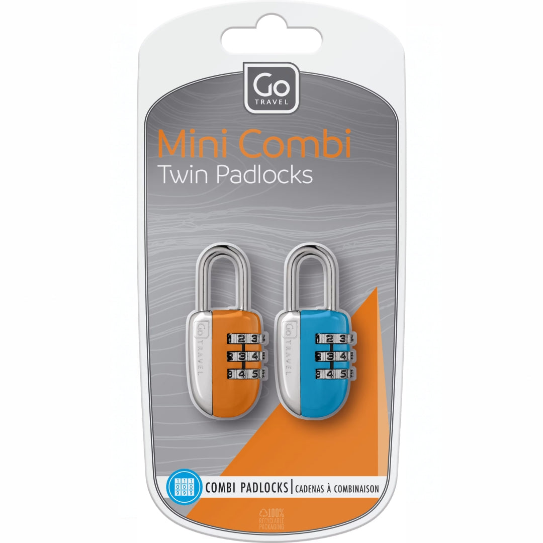 Go Travel - Mini Combi Twin Padlocks A Pack Of 2pcs - Orange/Blue