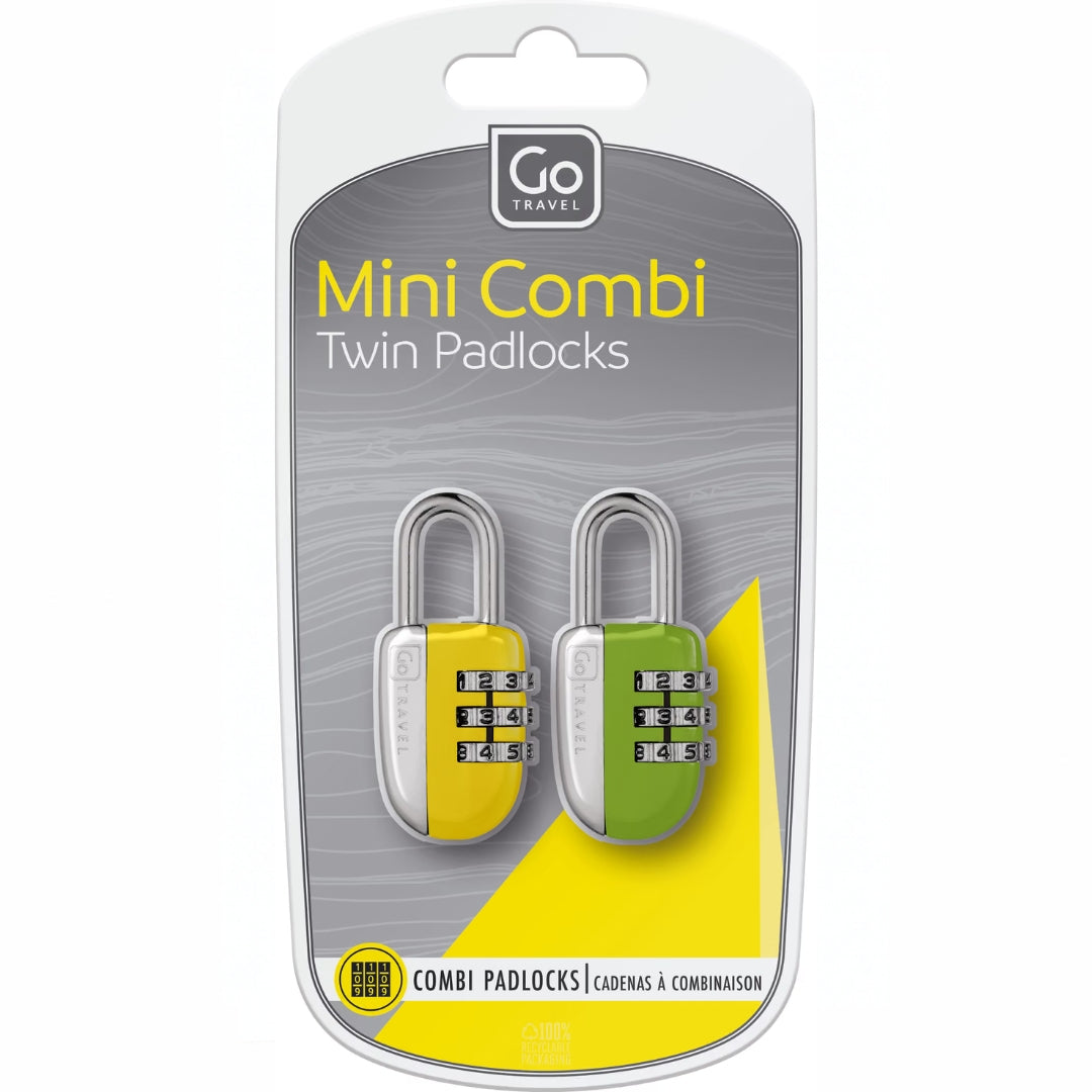 Go Travel - Mini Combi Twin Padlocks A Pack Of 2pcs - Yellow/Green