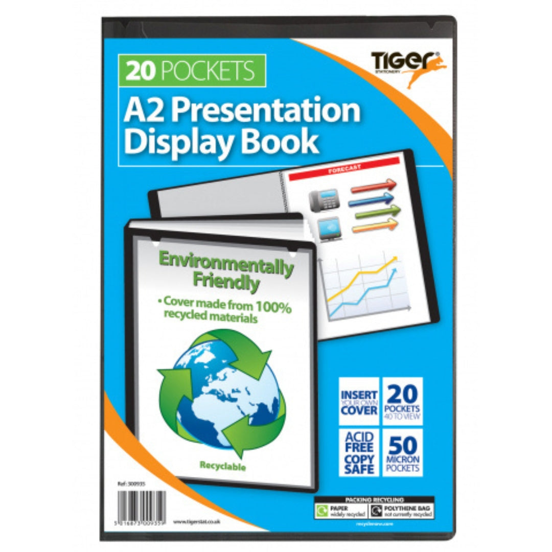 A2 Tiger Presentation Display Book - 20 Pocket - Black