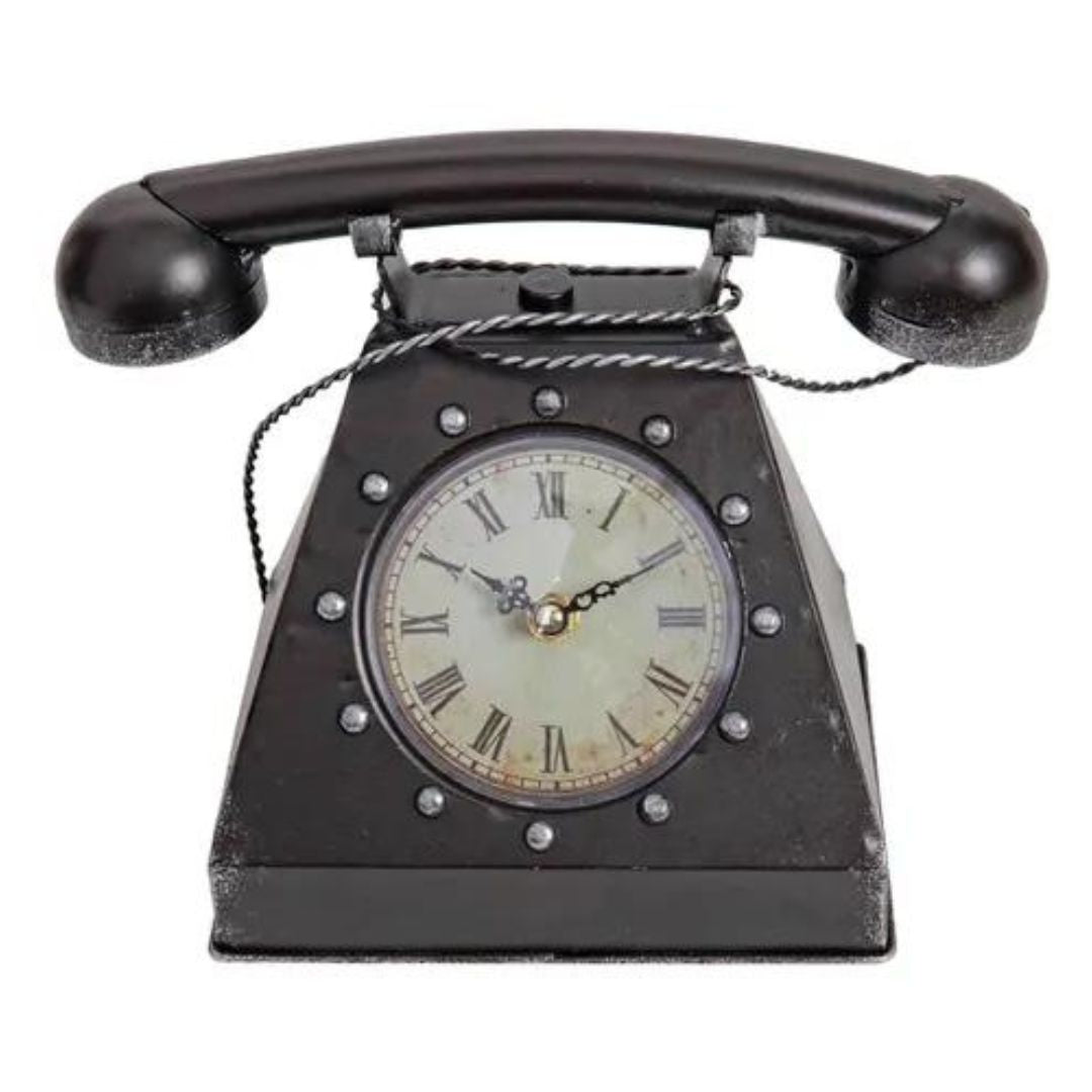 Hometime Black Telephone Mantel Clock 19cm W2857