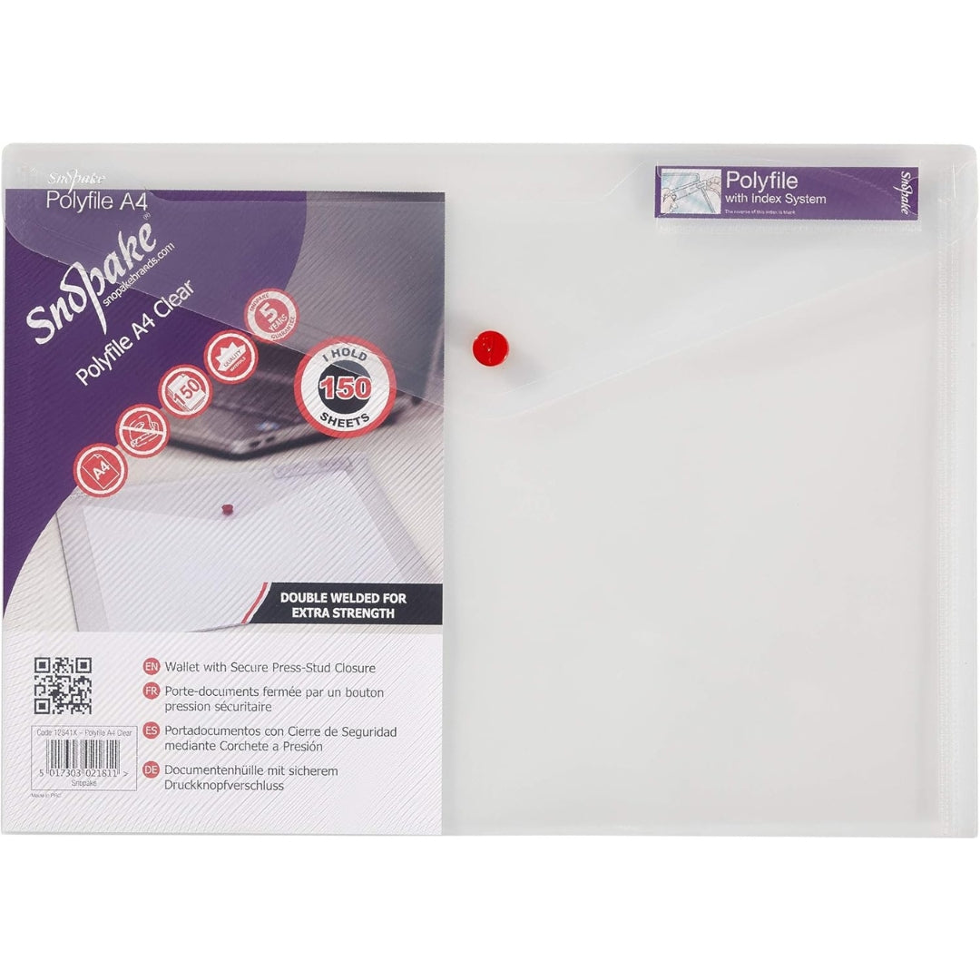 A4 Snopake Polyfile Envelope Button Folder - Clear