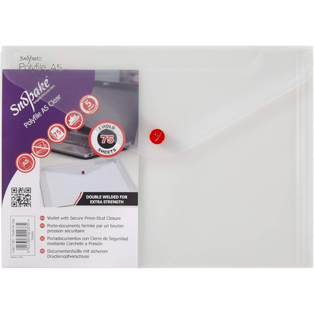 A5 Snopake Polyfile Envelope Button Folder - Clear