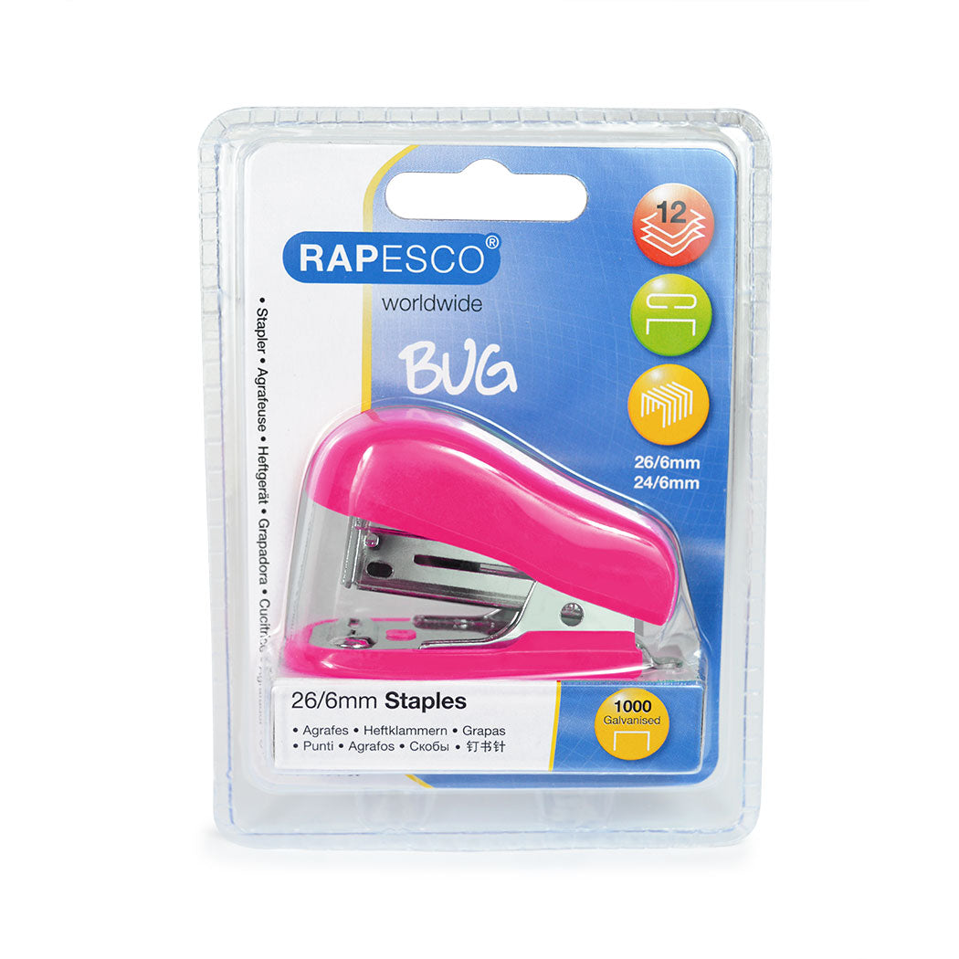 Rapesco Bug 26/6-24/6mm Stapler - Hot Pink