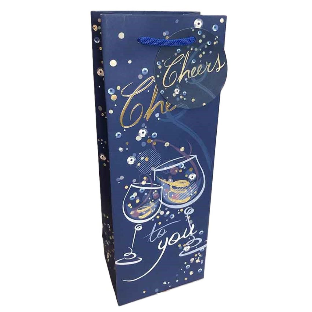 Noel Tatt Gift Bottle Bag Blue Cheers 35.5 x 12.5cm