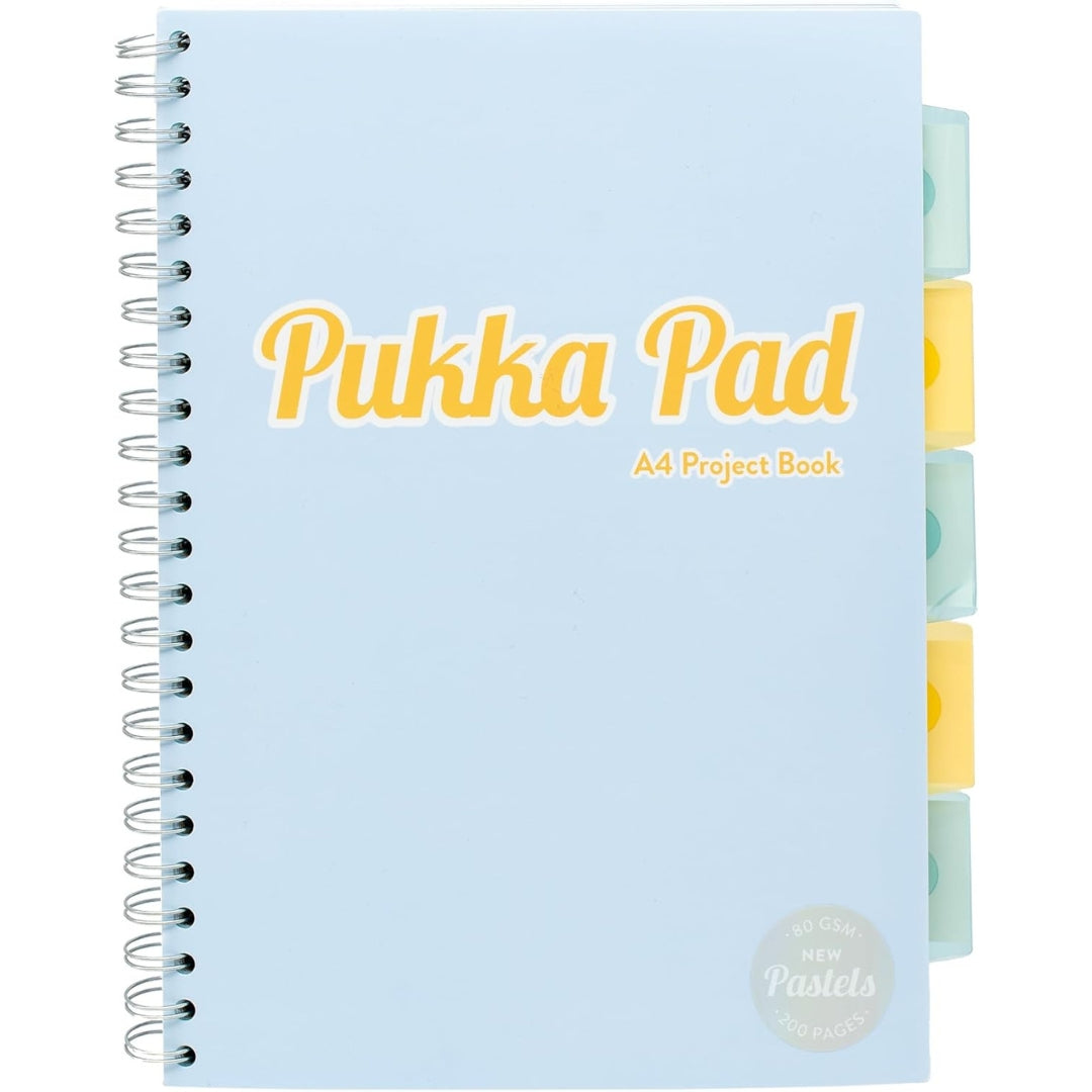 A4 Pukka Pad Side-Spiral Lined Project Book With Dividers - Pastel - Various Colours