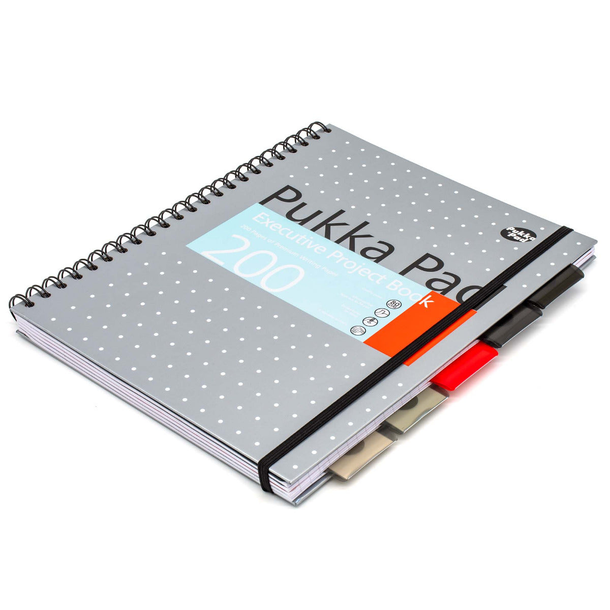 A4 Pukka Pads Side-Spiral Lined Project Book With 5 Dividers - Metallic Executive Silver