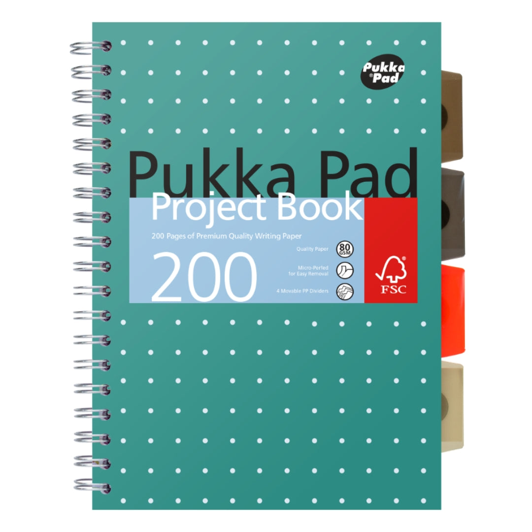 B5 Pukka Pads Side-Spiral Lined Project Book With 4 Dividers - Metallic