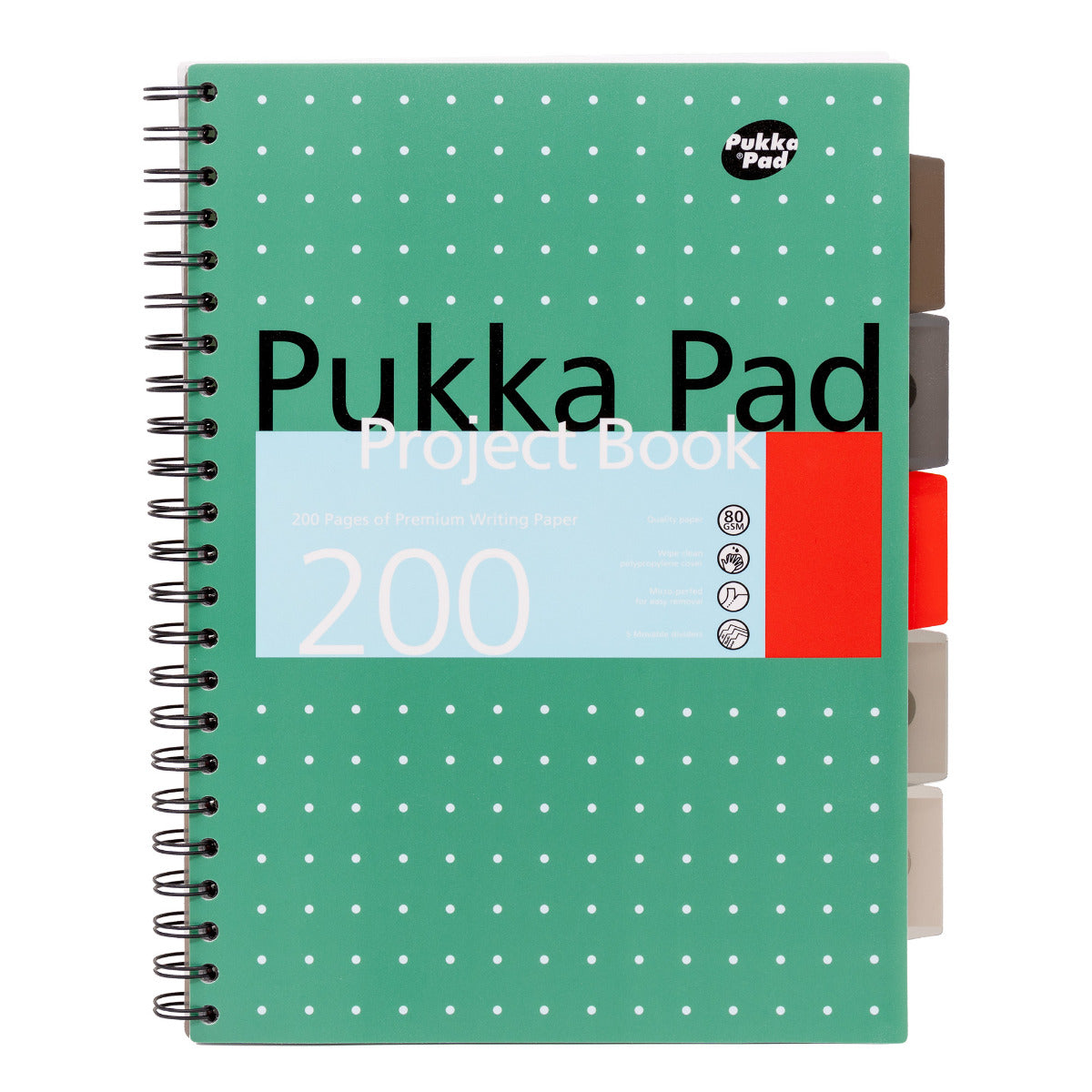 A4 Pukka Pads Side-Spiral Lined Project Book With 5 Dividers - Metallic
