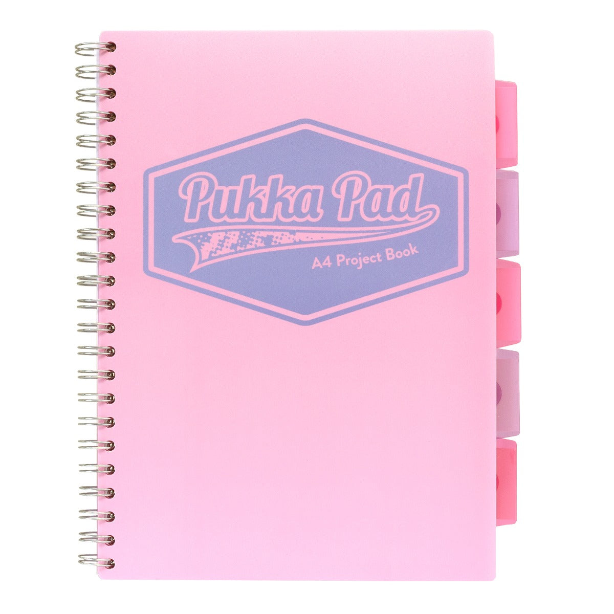 A4 Pukka Pads Side-Spiral Lined Project Book With 5 Dividers - Pastel Pink