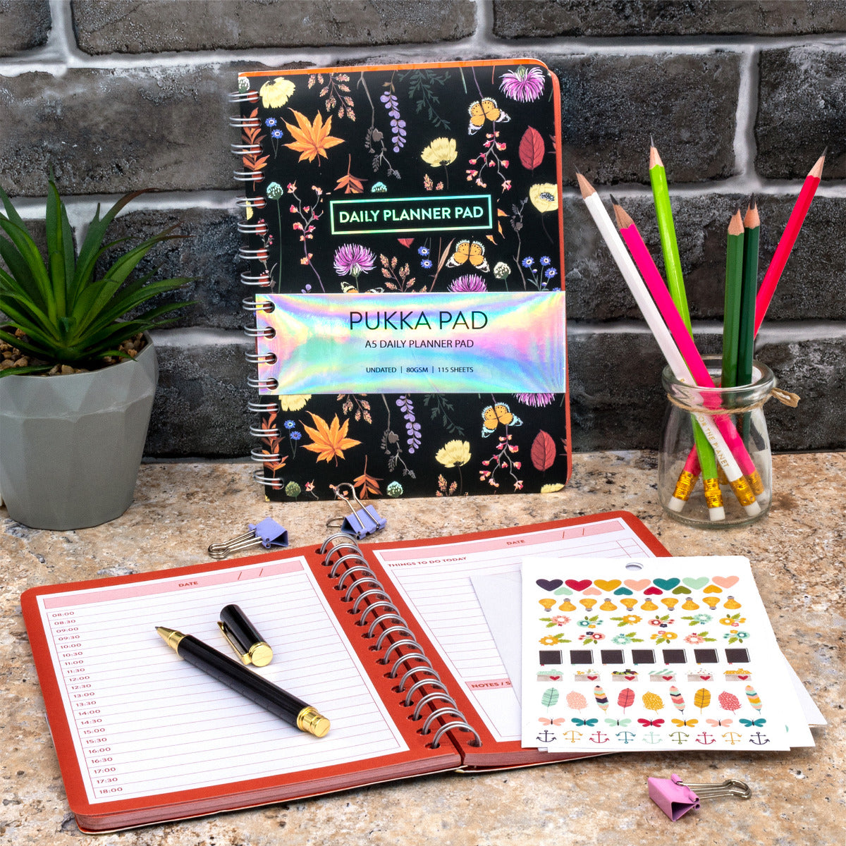 A5 Pukka Pad Lined Daily Planner Pad - Bloom Black