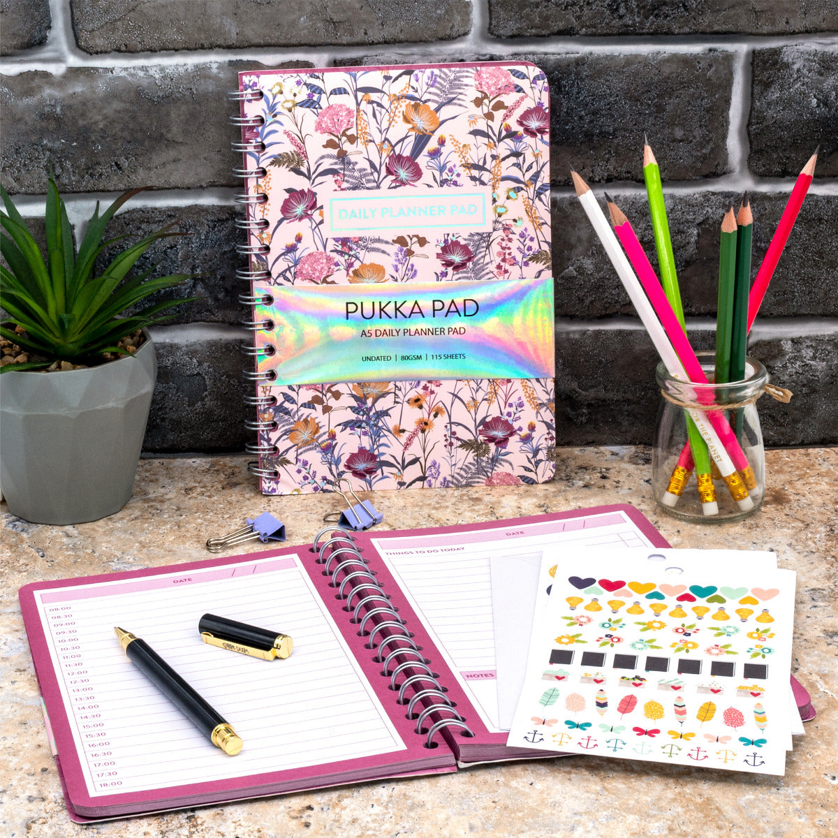 A5 Pukka Pad Lined Daily Planner Pad - Bloom Pink