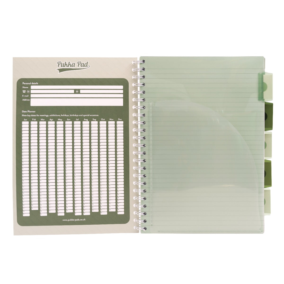 A4 Pukka Pads Side-Spiral Lined Project Book With 5 Dividers - Haze Green