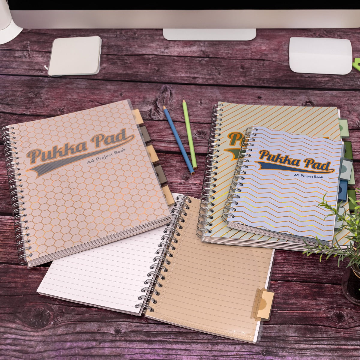 A4 Pukka Pads Side-Spiral Lined Project Book With 5 Dividers - Haze Taupe