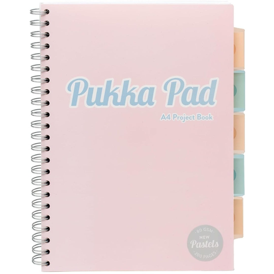 A4 Pukka Pad Side-Spiral Lined Project Book With Dividers - Pastel - Various Colours
