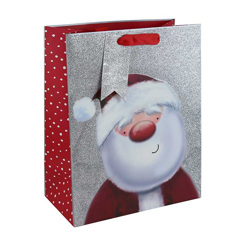 Gift Bag Glitter Silver Santa Large 46 x 33cm