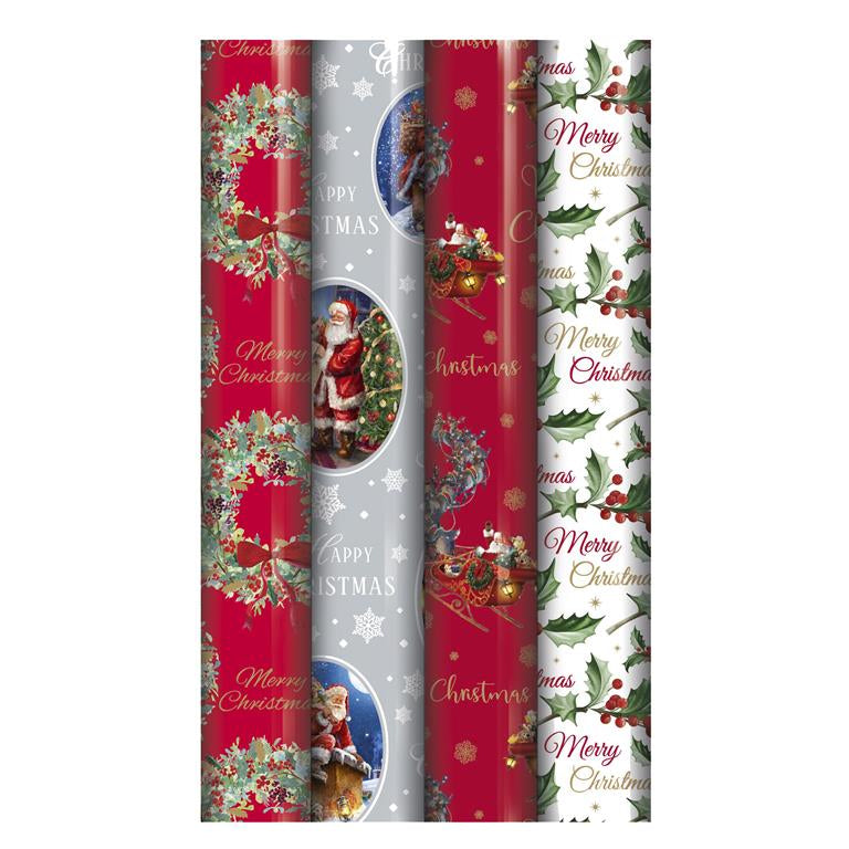 North Pole Christmas Wrapping Paper 0.7 x 4m Traditional x 1pc Assortm