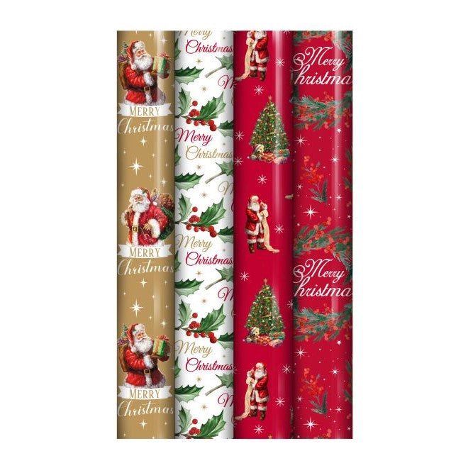 North Pole Christmas Wrapping Paper 0.7 x 4m Traditional 1 x 1pc Assor