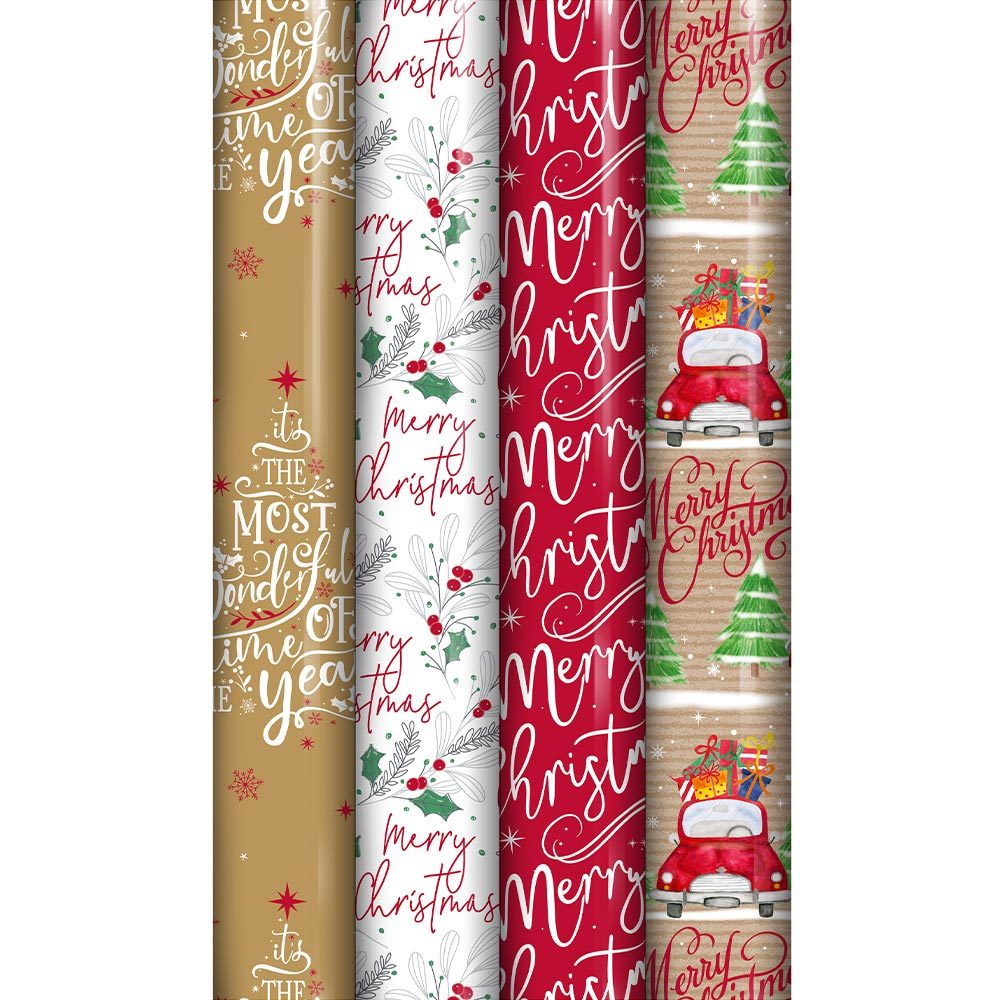 North Pole Christmas Wrapping Paper 0.7 x 7m Contemporary 4 x 1pc Asso