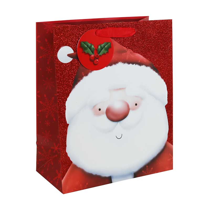 Gift Bag Glitter Red Santa Medium 33 x 26.5cm