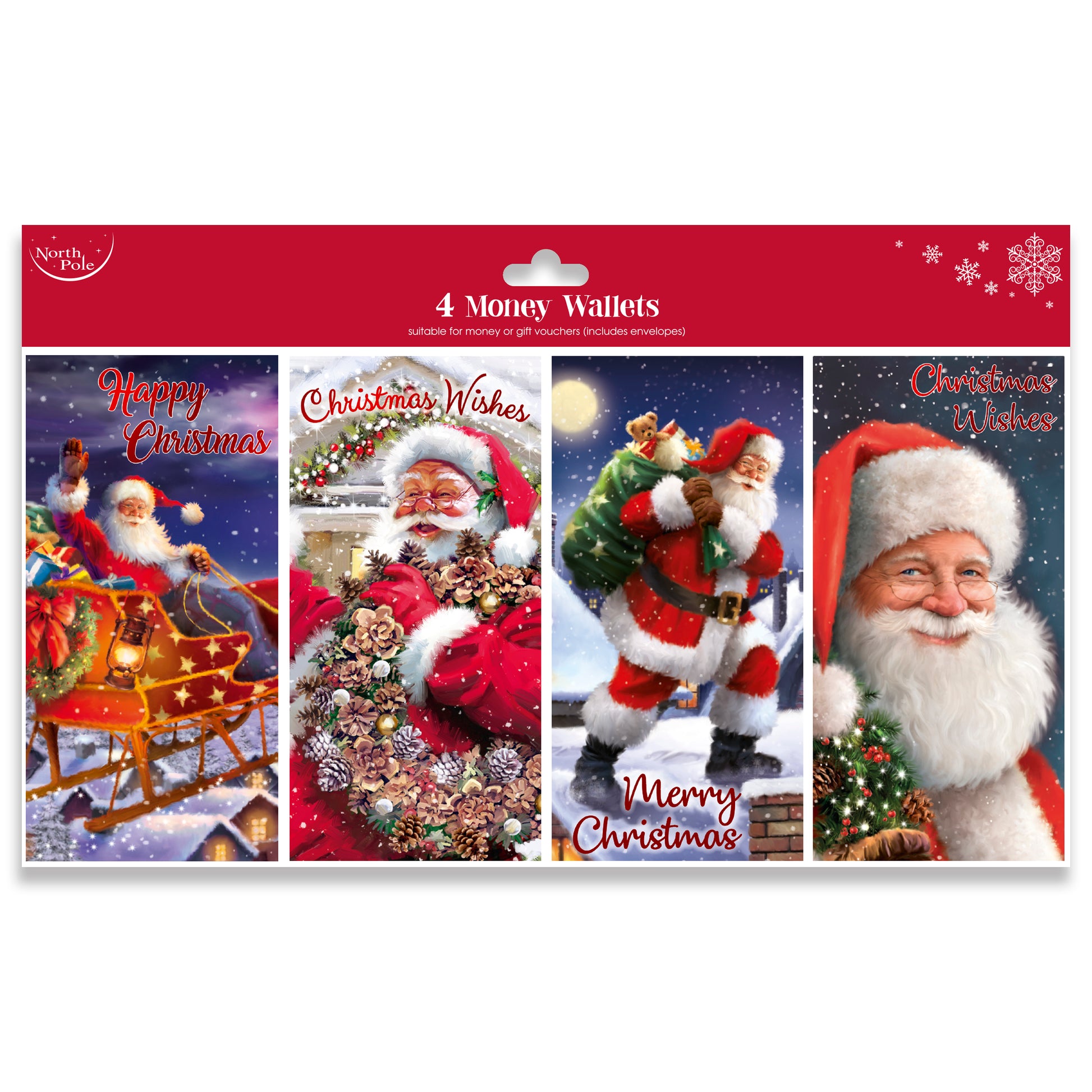 Eurowrap A Pack Of 4pcs Christmas Money Wallet Cards - Santa