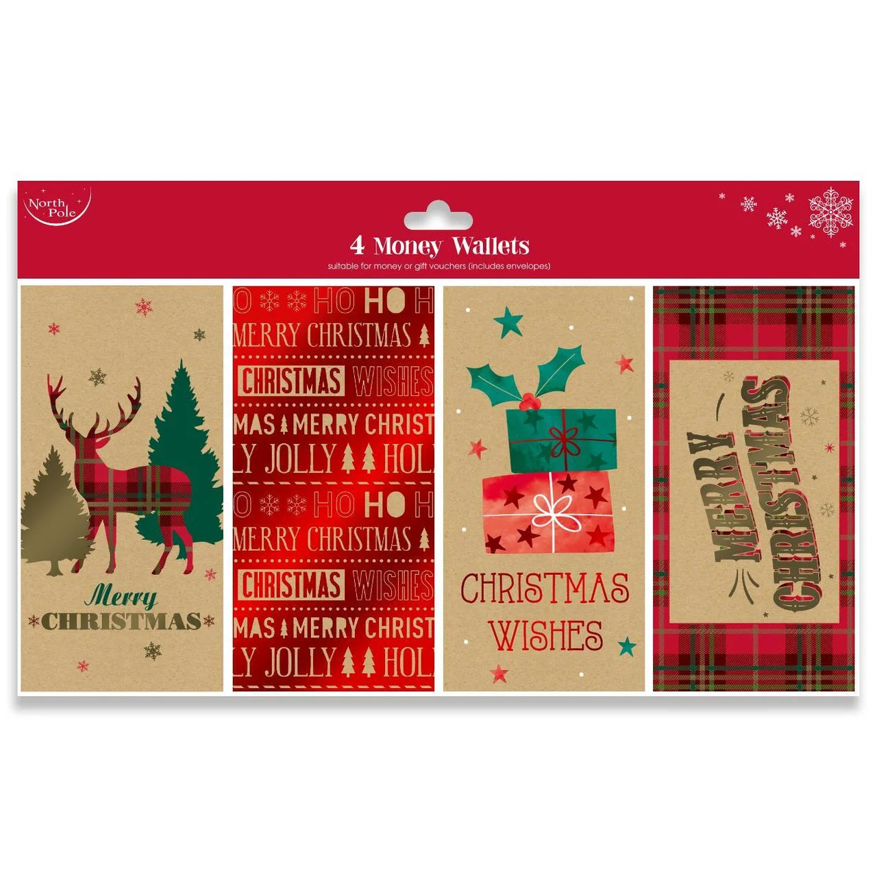 Eurowrap A Pack Of 4pcs Christmas Money Wallet Cards - Kraft