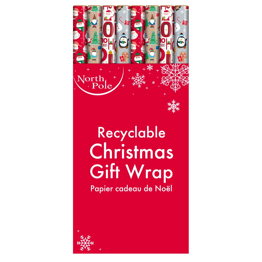 Eurowrap Christmas Wrapping Paper Roll 0.7 x 4m - Cute x 1pc Assortment