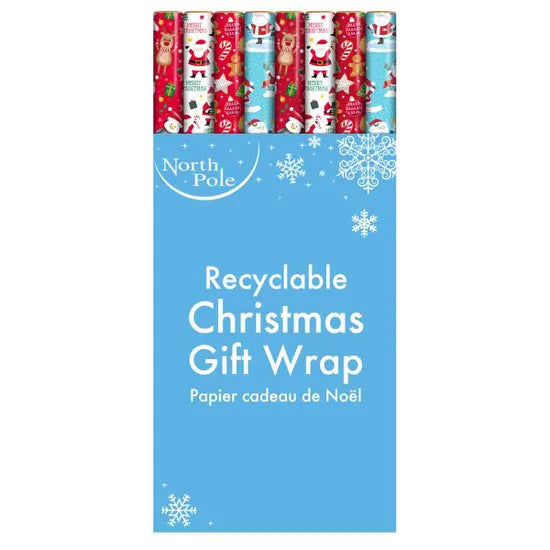 Eurowrap Christmas Wrapping Paper Roll 0.7 x 7m - Cute x 1pc Assortment