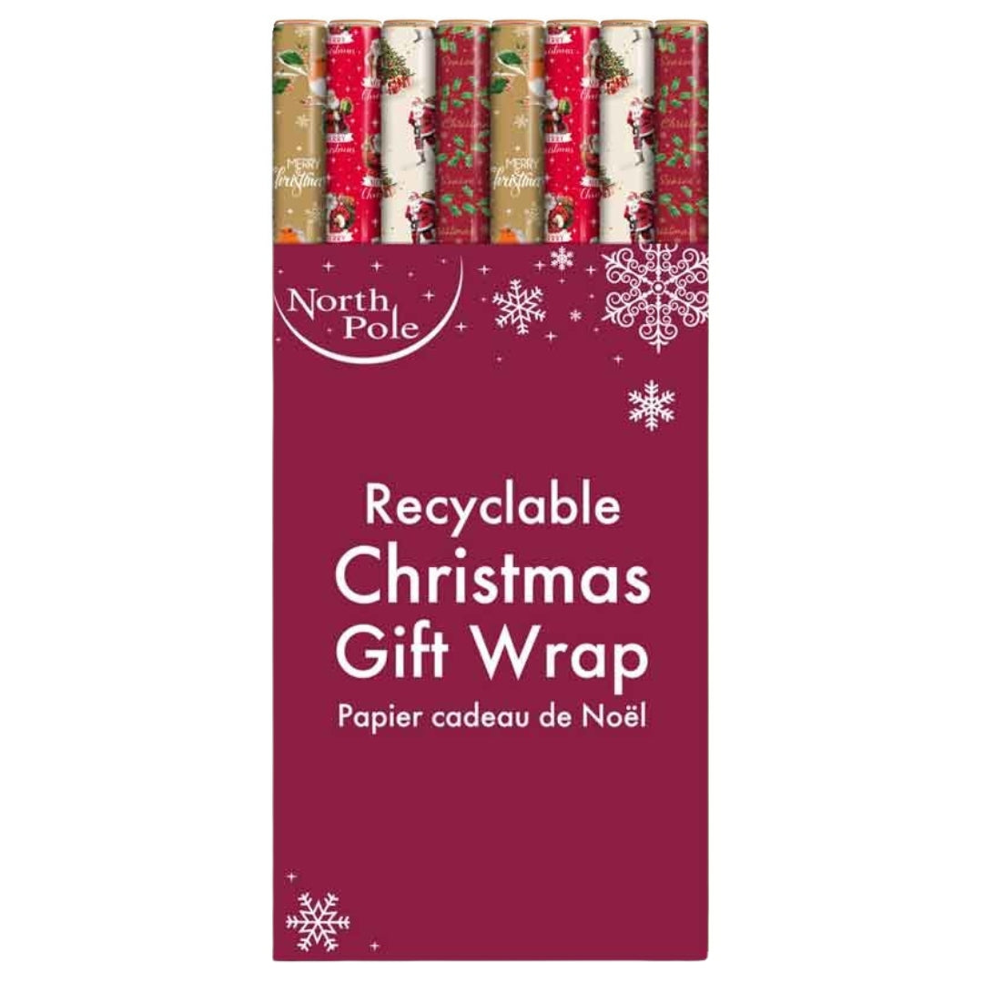 Eurowrap Christmas Wrapping Paper Roll 0.7 x 7m - Classic x 1pc Assortment