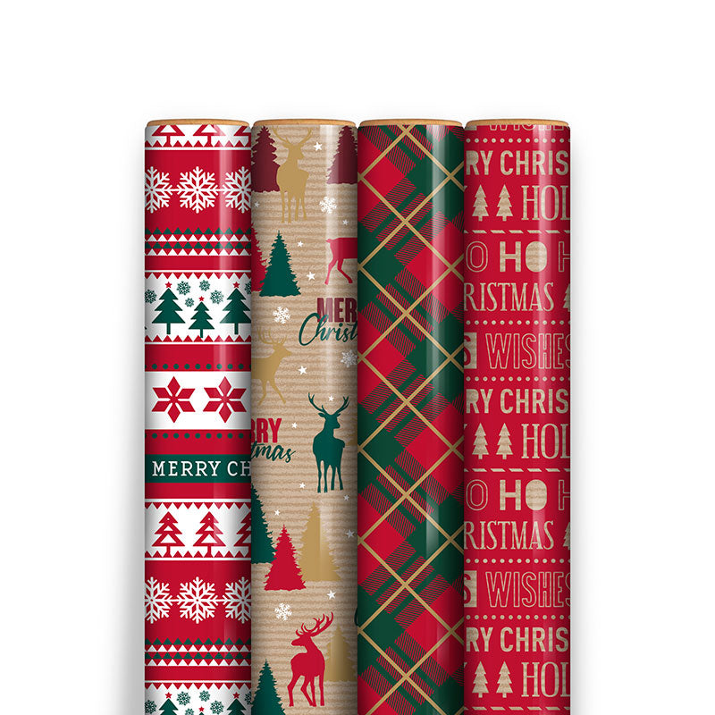 Eurowrap Christmas Wrapping Paper Roll 0.7 x 7m - Traditional x 1pc Assortment