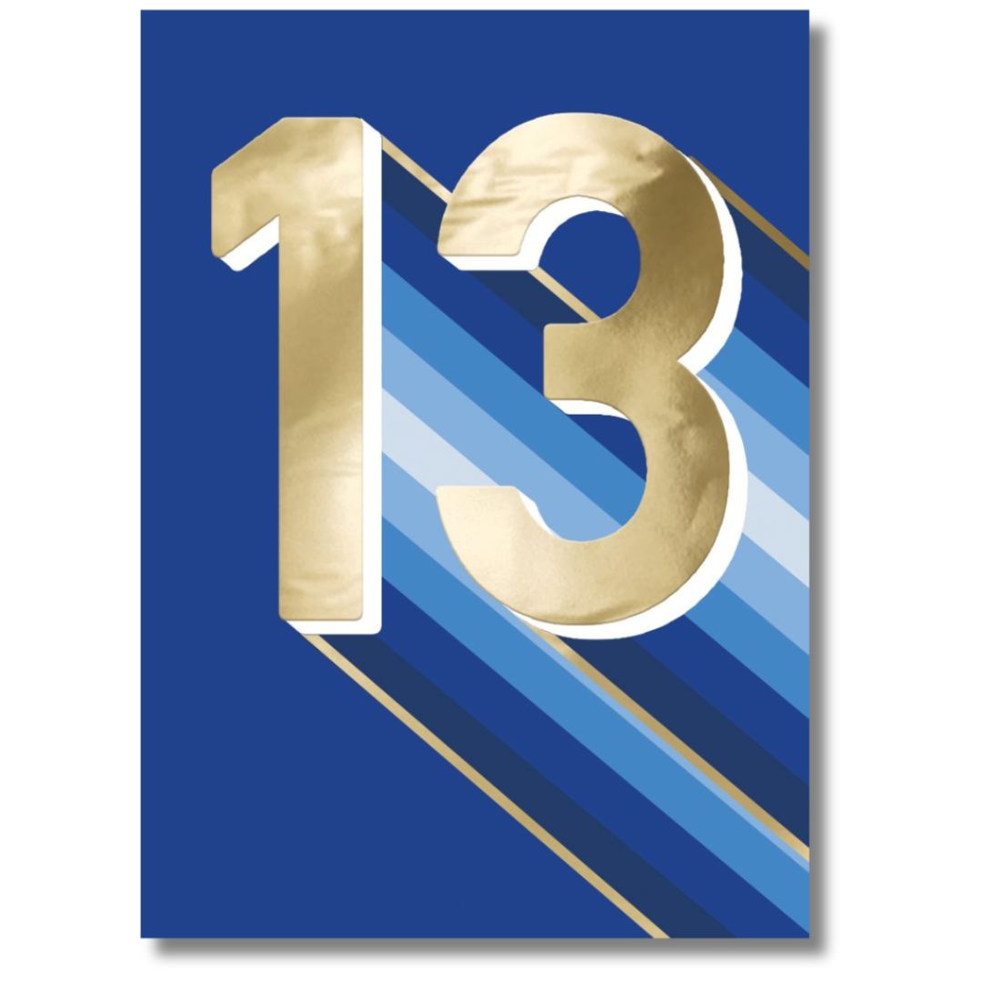 13th Birthday Greeting Card Blue