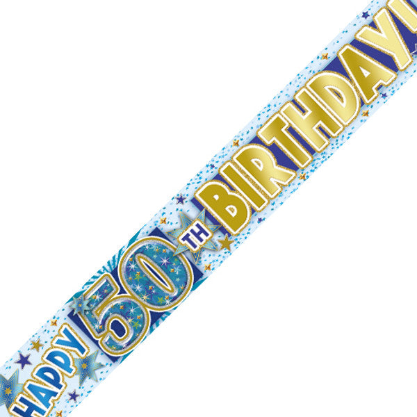 Foil Greetings Banner Happy 50th Birthday 270 x 12.5cm Blue