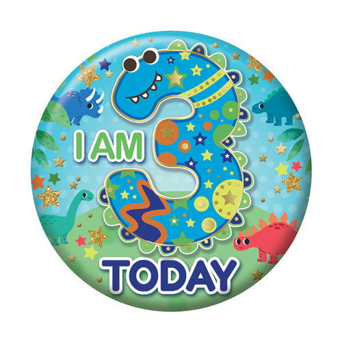 Sensations Number Badge 5.5cm - 3 Today - Dino