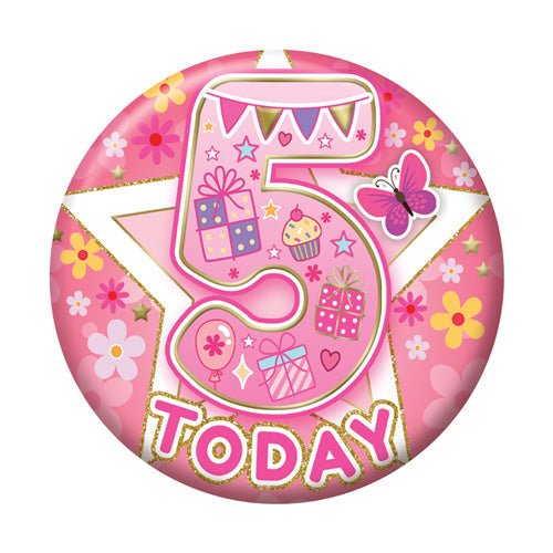 Sensations Number Badge 5.5cm - 5 Today - Pink Party