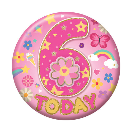 Sensations Number Badge 5.5cm - 6 Today - Pink Fun