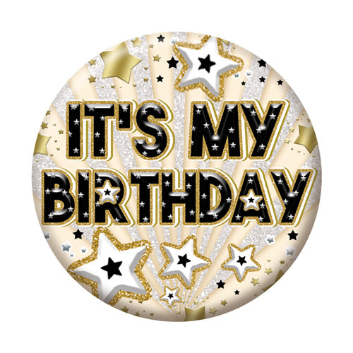 Sensations Badge 5.5cm - It's My Birthday - Gold/Black