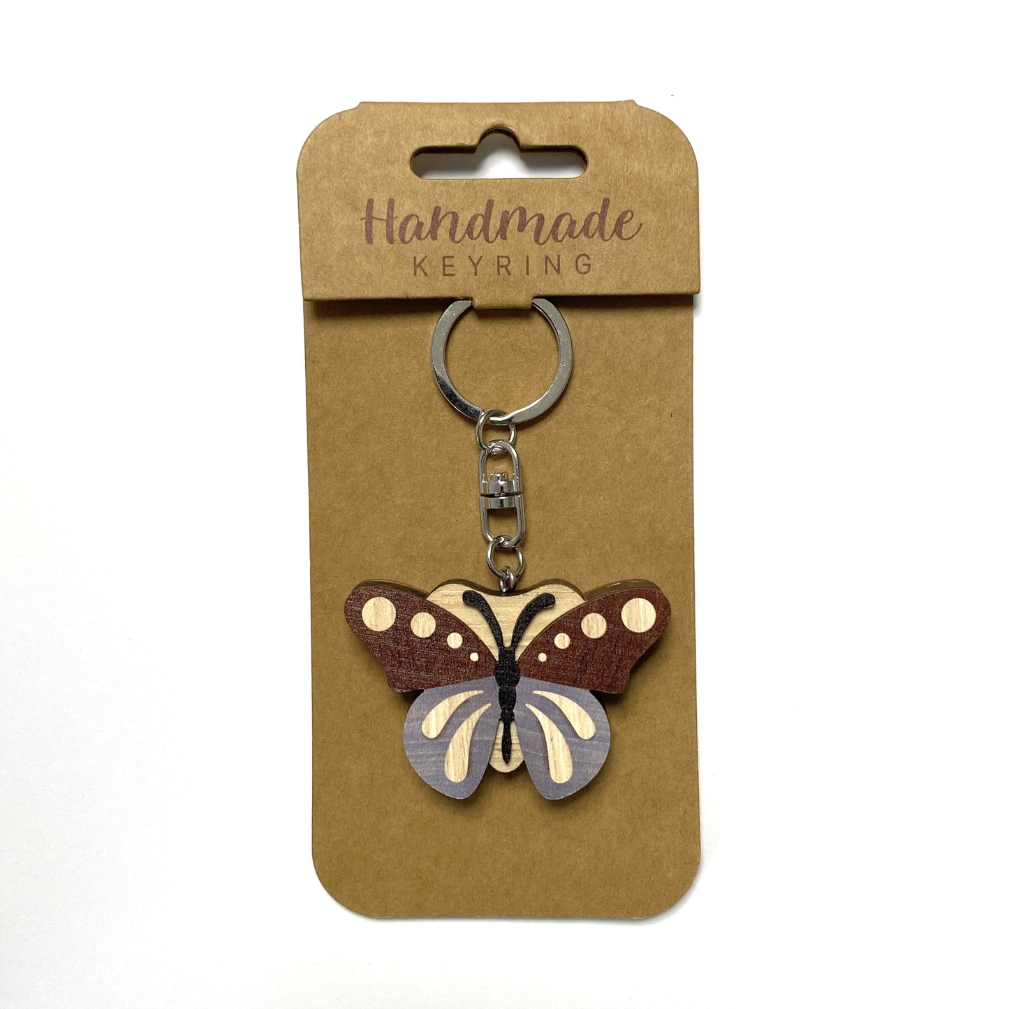 Handmade Wooden Keyring - Butterfly Brown