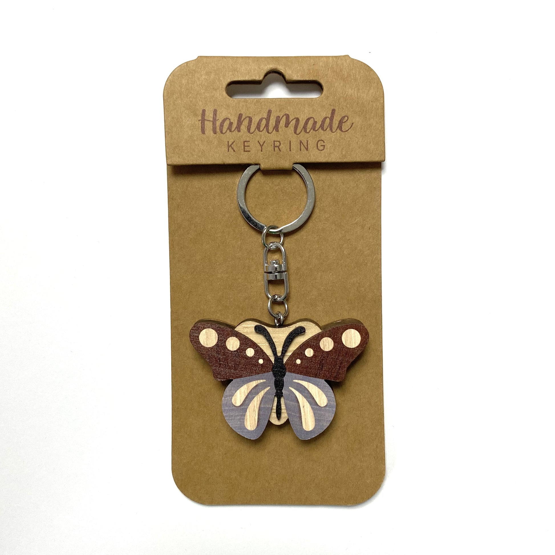 Handmade Wooden Keyring - Butterfly Brown