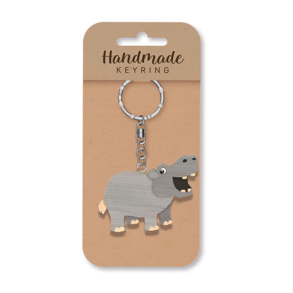 Handmade Wooden Keyring - Hippo