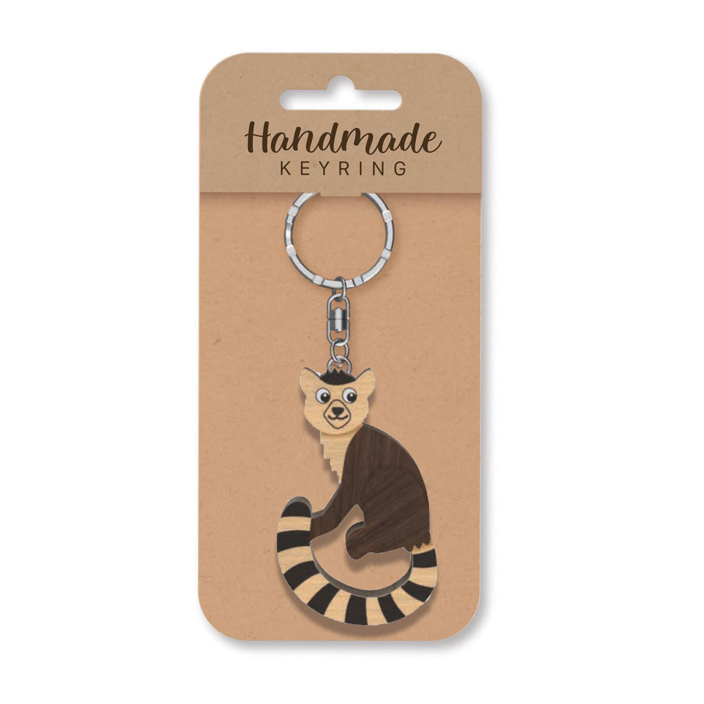 Handmade Wooden Keyring - Lemur