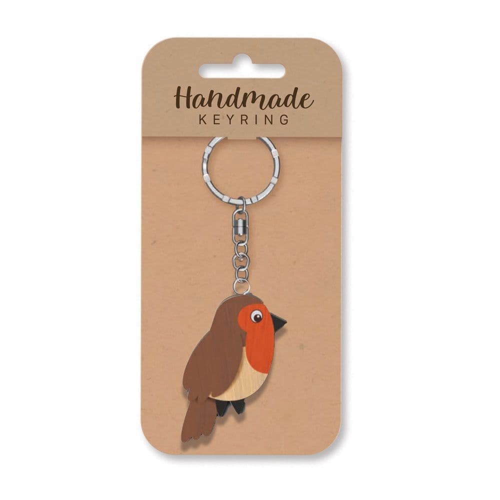 Handmade Wooden Keyring - Robin