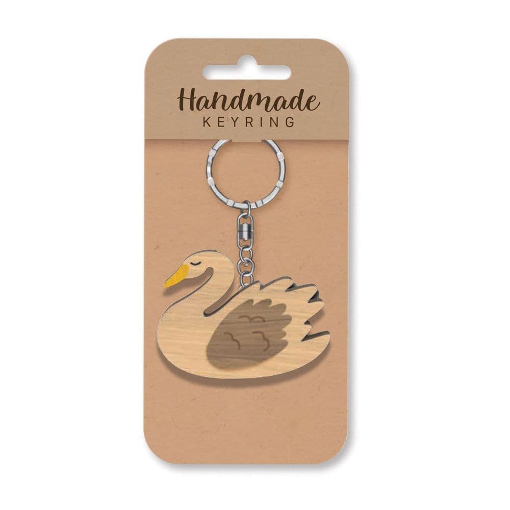 Handmade Wooden Keyring - Swan
