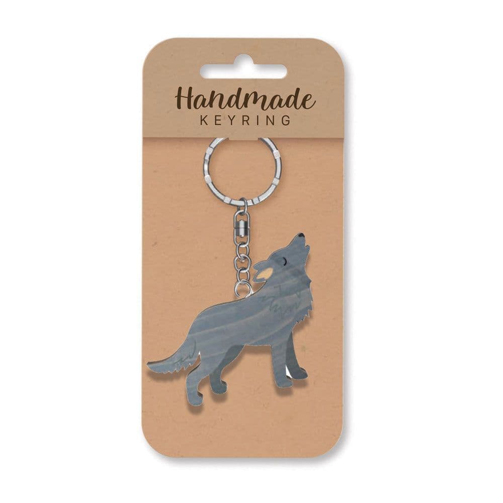 Handmade Wooden Keyring - Wolf