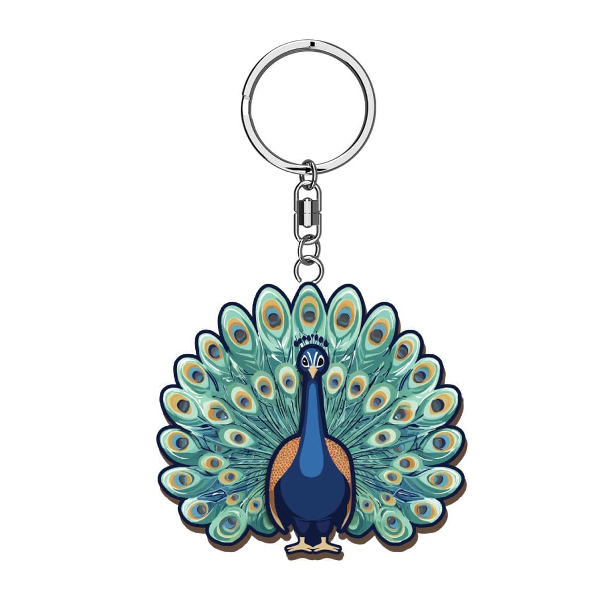 Handmade Wooden Keyring - Peacock