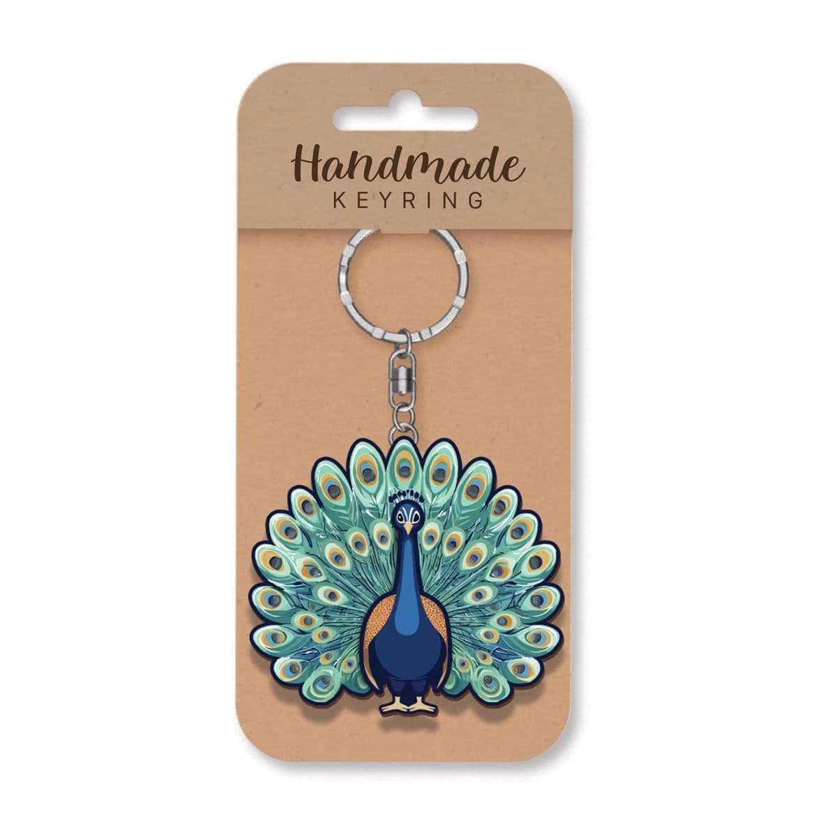 Handmade Wooden Keyring - Peacock
