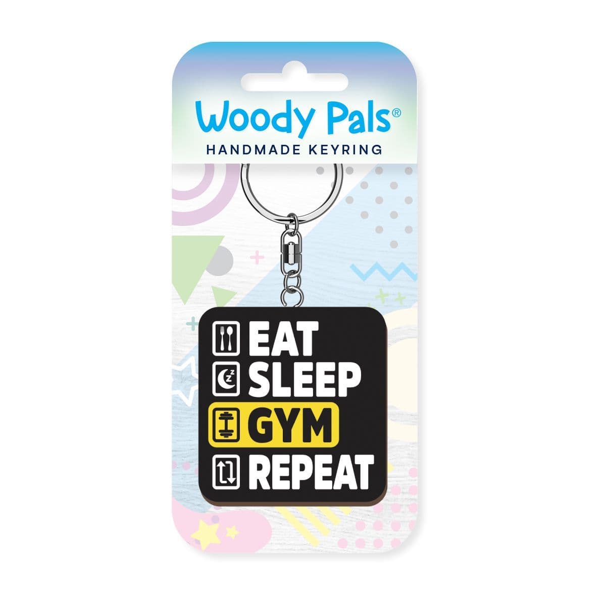 Woody Pals Handmade Wooden Keyring - Eat Gym Repeat