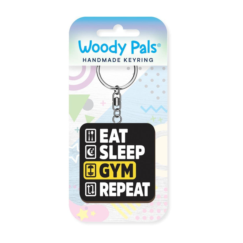 Woody Pals Handmade Wooden Keyring - Eat Gym Repeat