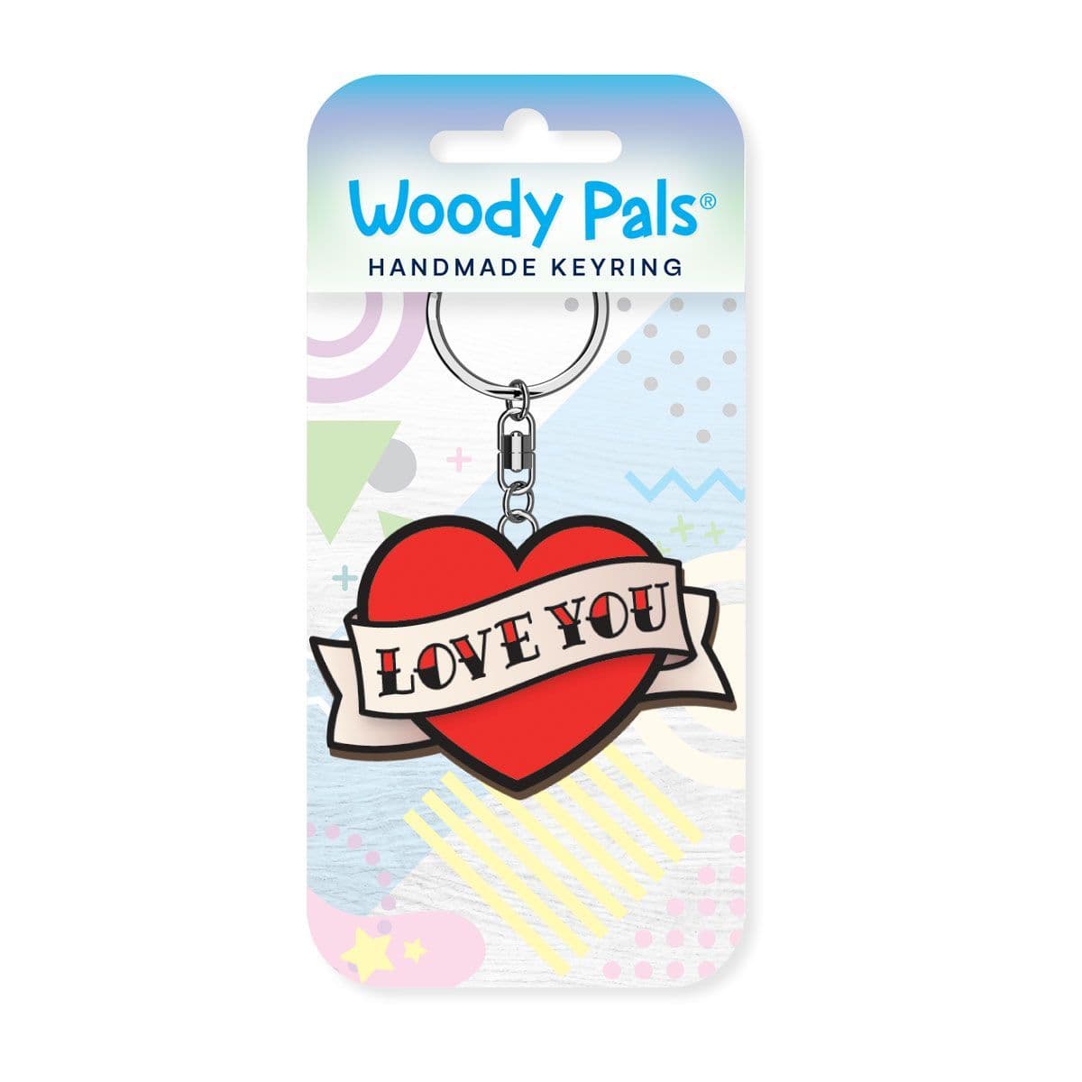 Woody Pals Handmade Wooden Keyring - Love Tattoo