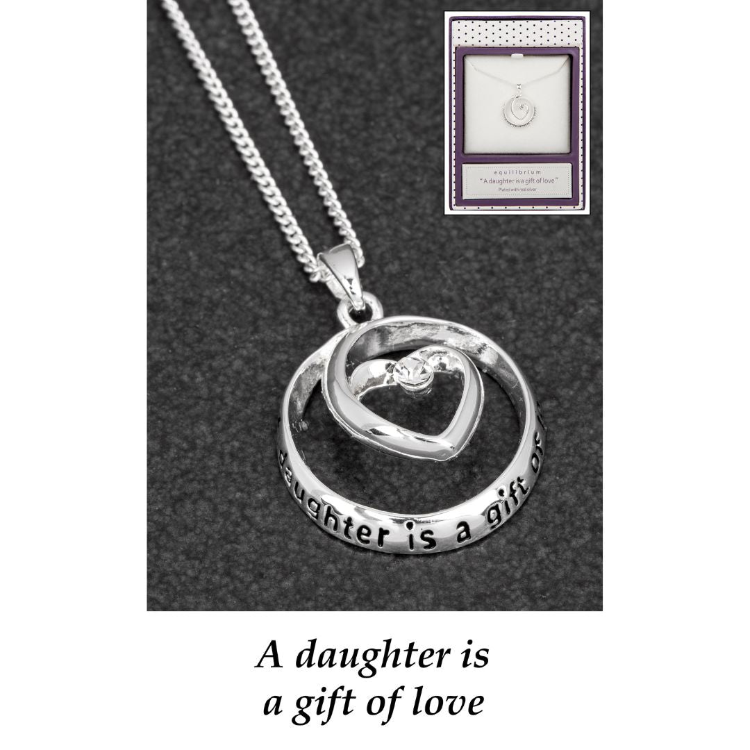 Equilibrium Silver Plated Heart Circle Necklace - Daughter